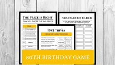 the price is right birthday game with an orange and black design on top of it