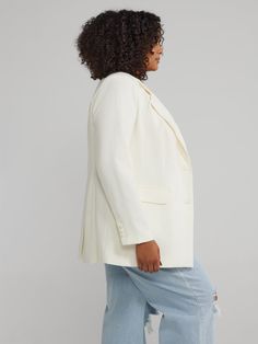 Plus Size Single-Breasted Blazer | Fashion to Figure Church Fits, Elevated Casual, Plus Size Blazer, Fashion To Figure, Denim Shoes, Blazer Fashion, Strappy Heels, Signature Style, Wide Leg Jeans