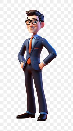 a cartoon man in a suit and tie standing with his hands on his hipss