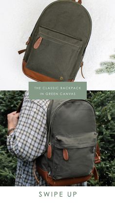 The Classic Backpack in Forest Green Canvas and Vintage Brown Leather is as timeless as it is versatile. Perfect for day-to-day use as a book bag, overnight bag, gym bag or travel companion on long journeys. Cotton Canvas Backpack For Everyday Use, Cotton Canvas Bag For Everyday Use, Canvas Backpack With Adjustable Straps For Everyday Use, Everyday Cotton Canvas Backpack, Canvas Softback Backpack For Outdoor, Outdoor Canvas Softback Backpack, Cotton Canvas Backpack With Adjustable Strap, Everyday Cotton Backpack With Canvas Lining, Classic Coated Canvas Backpack With Leather Trim