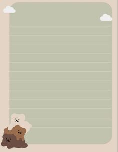 a notepad with two bears on it and clouds in the sky above them, as well as an empty sheet for writing