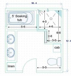 a bathroom floor plan with measurements for the bathtub and sink area, including an overhead shower