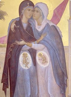 a painting of two women embracing each other