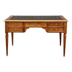 an antique desk with two drawers on one side and a glass top on the other