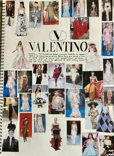 a book with pictures of models on the runway and in dresses that say v, valentine's day