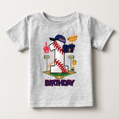 Baseball First Birthday Boy Baby T-shirt, Kids Unisex, Size: 6 Month, Heather Grey Customizable Short Sleeve T-shirt For First Birthday, First Birthday Graphic Tee With Short Sleeves, Personalized Casual T-shirt For Birthday, First Birthday Graphic Tee With Crew Neck, Personalized Birthday T-shirt, Personalized Casual T-shirt For Birthday Gift, Casual T-shirt With Number Print For First Birthday, Birthday Graphic Tee With Crew Neck, First Birthday Graphic Tee With Name Print