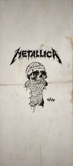 a drawing of a skeleton wearing sunglasses and a bandanna with the word metallic on it