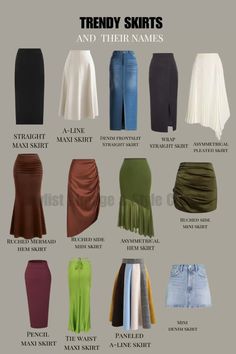 Clothes Essentials, Clothes Guide, Hourglass Outfits, Jean Mom, Fashion Courses, Fashion Dictionary, Trendy Skirts, Skirt Maxi