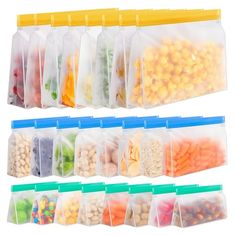 plastic storage bags filled with different types of food