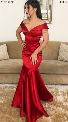 Red Evening Dresses Elegant, Hot Pink Prom Dress, Red Mermaid, Satin Evening Dresses, Pink Prom Dress, Evening Party Gowns, Pretty Prom Dresses, Custom Size Dresses