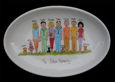 a plate with family pictures painted on it