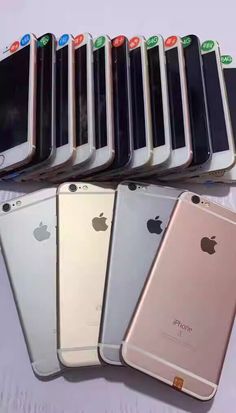 there are many different colored iphones on display