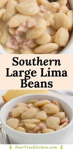 two pictures with different types of food in them and the words southern large lima beans