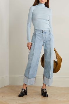 BOTTEGA VENETA Cropped mid-rise straight-leg jeans | NET-A-PORTER Asian Street Wear, Designer Jeans For Women, Straight Crop Jeans, Spring Summer Trends, Princesa Diana, Striped Jeans, Cute Comfy Outfits, Jeans For Women, Designer Jeans