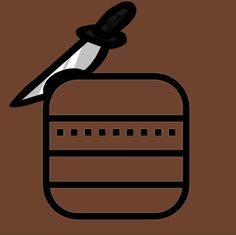 a brown and black icon with a pen on it's tip in front of a brown background