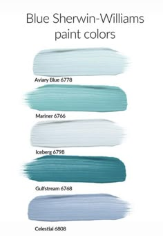 blue and white paint colors with the names of each color in different shades on them