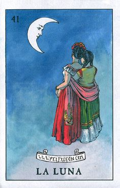 a tarot card with an image of two women hugging each other in front of the moon