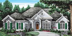 this is an artist's rendering of the front elevation of these european house plans