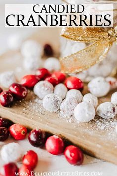 cranberry candies on a cutting board with text overlay