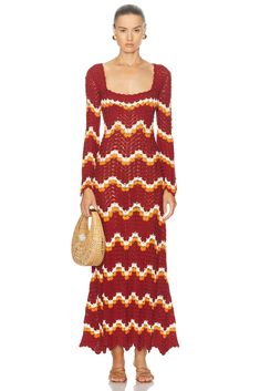 Find ESCVDO Sumac Maxi Dress In Rust on Editorialist. ESCVDO Sumac Maxi Dress in Rust 100% cotton. Made in Peru. Machine wash. Unlined. Pull-on styling. Crochet knit fabric with scallop edges. ESCF-WD10. HS24DRESS19BURGORA. About the designer: Maxi Knit Dress, Stylish Fashion, Crochet Dress, Day Dresses, Knitted Fabric, Maxi Dress, Womens Dresses, Knitting, Crochet