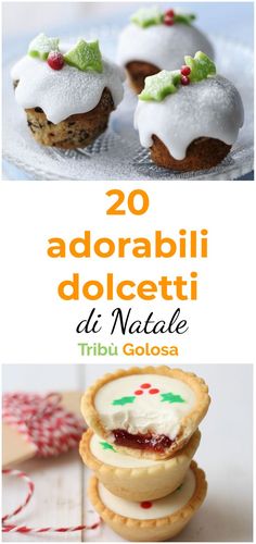 some cookies with icing on them and the words 20 adorabili dolcetti di natale