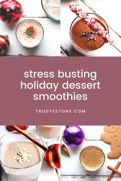 Manage holiday stress and those sugar cravings with these holiday comforts in a glass! Starting each day with a smoothie is a great way to control your calorie intake and help you to manage your weight over the holidays. #managingholidaystress #holidaystresstips #Healthyholidaydesserts