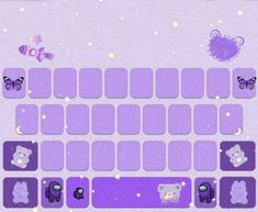 the purple keyboard is decorated with teddy bears and other animals on it's side