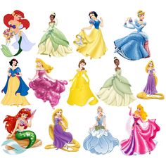 the disney princesses are all dressed up in their dresses