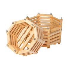 two wooden baskets sitting on top of each other