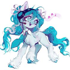 a drawing of a pony with blue hair