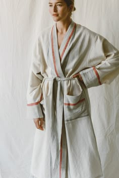 Ivory Cherry Tribeca Long Bathrobe Womens Bath Robe, Long Quilted Robe, Bath Robe Aesthetic, Bathrobe Aesthetic, Embroidered Robe, Luxury Robes, Embroidered Robes, Linen Robe, Bath Robes