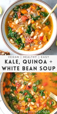 kale, quinoa and white bean soup in a bowl