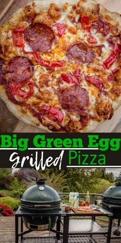 the big green egg grilled pizza is ready to be served on an outdoor grill