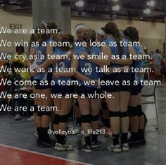 a group of girls huddle together in the middle of a gym with a quote from volleyball coach