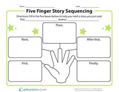 the five finger story sequence worksheet is shown in green and white with stars