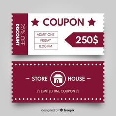 two coupon tickets with red and white stripes