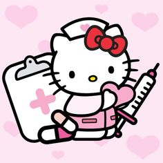 the hello kitty nurse is holding a baby's first toothbrush and syringet