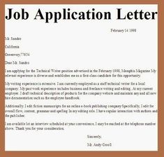 a job application letter is shown in this image