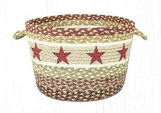 a woven basket with red stars on it