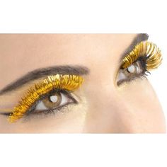 Get fancy flirty and fun with Self-Adhesive Yellow Tinsel False Eyelashes! These shiny false lashes made of tinsel add drama to rave-wear and attention-grabbing outfits. With no need for messy glue these self-adhesive eyelashes are easy to apply and remove. Stick these over your peepers to accessorize a costume or fan gear to cheer on your favorite sports team! Self-Adhesive Yellow Tinsel False Eyelashes product details:  Synthetic  Attached adhesive Non-toxic Include instructions Feather Eyelashes, Halloween Makeup Easy, Halloween Costume Shop, Halloween Store, Kids Party Supplies, Sports Themed Party, Fake Eyelashes, Rave Wear, False Lashes