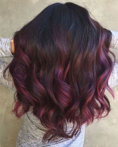 Burgundy Balayage With Violet Babylights Orchid Hair Color, Red And Purple Hair, Burgundy Balayage, Maroon Hair, Hair Color Burgundy, Coloured Hair, Ombré Hair, Red And Purple, Burgundy Hair