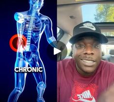 a man in a car with the words chronic on it and an image of a human body