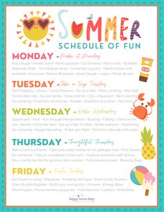 the summer schedule is shown with different things to do and what you can see on it