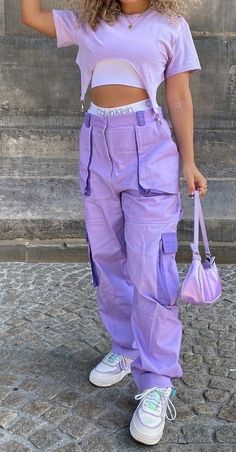 Purple Cargo Pants Outfit, Purple Pants, Purple Outfits, Tomboy Style Outfits, Tomboy Fashion, Purple Fashion, Swag Outfits, Fashion Mode, Cute Casual Outfits