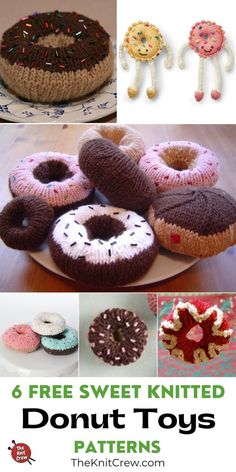 knitted donuts are featured in this collage