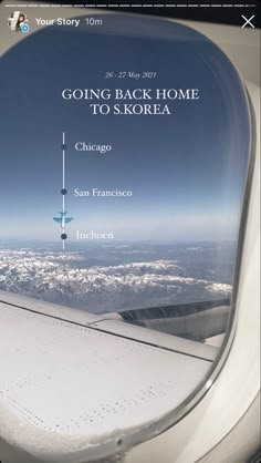 the view from an airplane window looking out at snow covered mountains