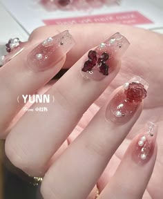 Korean Jelly Nails Butterfly, Red Nail Art Designs Classy, Asian Nails Red, Xiaohongshu Nails Red, Douyin Butterfly Nails, Nail Art Douyin, Chinese Nail Art Douyin, Nail Designs Chinese, Red Nails With Butterfly