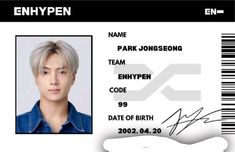 the id card for park yongsong is shown