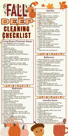 the fall peep cleaning checklist with pumpkins and other things to do on it