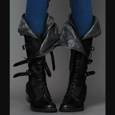 Originally $298 And Sold Out At Free People! Knee High Distressed Leather Boots With Bold Accents Add A Signature Street Style Edge To Everyday Basics. Side Buckles And Front Lacing Allow For Various Looks, And Are Such A Unique Feature! - Top Of Boot Has A Thick Wire Edge So They Can Be Molded And Shaped To Your Liking - Front Lacing & Side Buckles Are Completely Adjustable For Any Calf Size - Full-Length Inner Zip Closure - Heel 2” - Boot Shaft 15” - 100% Leather Upper - Rubber Sole W/Stacked Vox Machina, Free People Clothing, Free People Shoes, Critical Role, Tall Boots, Look Cool, Shoe Sale, Boots Shoes, Me Too Shoes